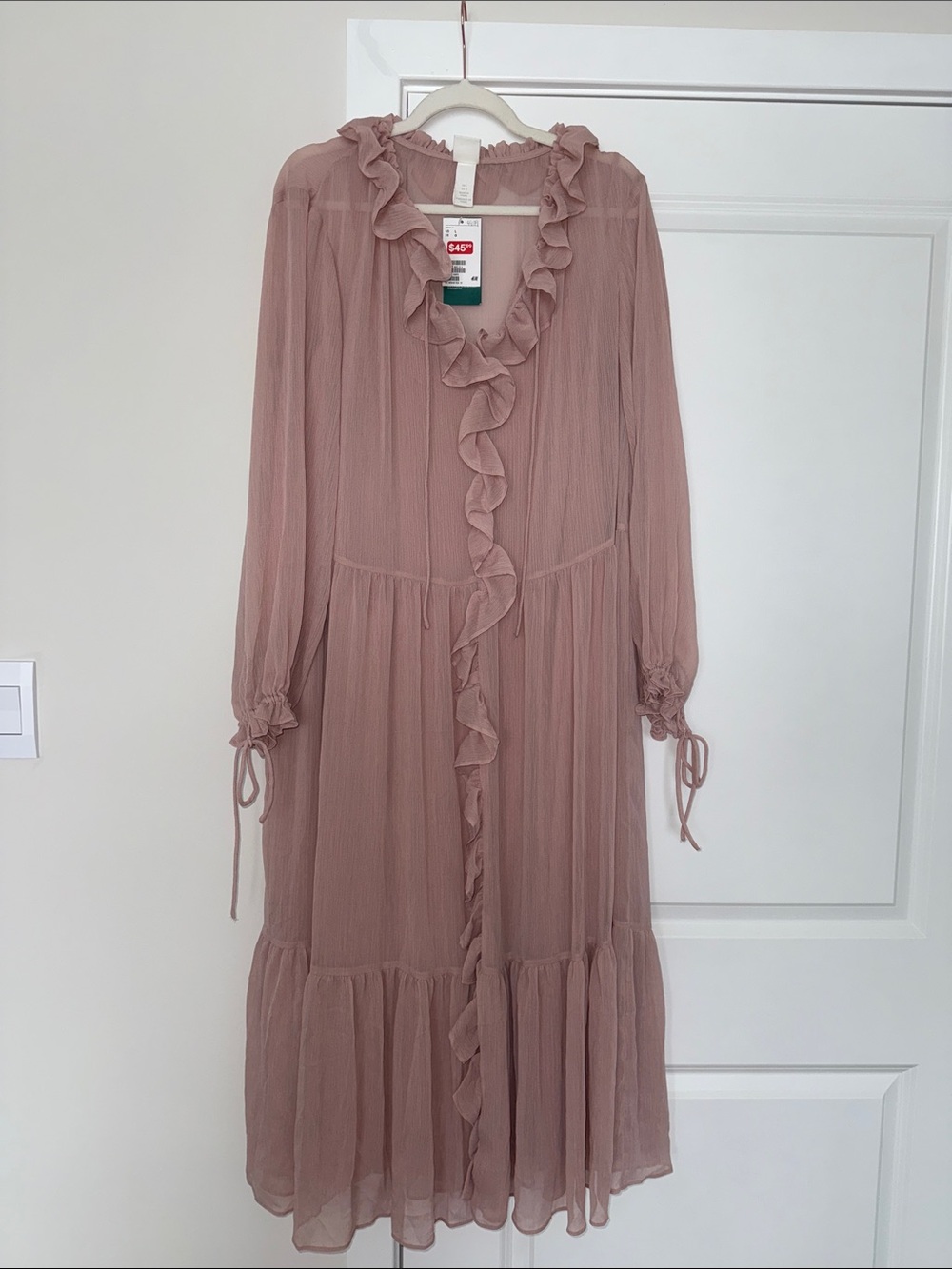 H&M Dusty Rose Ruffle Trim Maxi Dress NWT